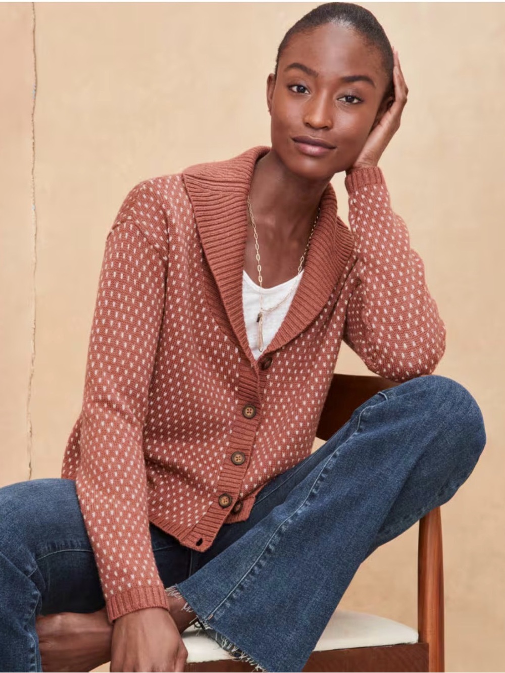 Garnet Hill Burnt Orange w/ White Design Cardigan